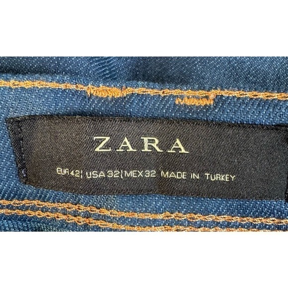 Zara hi rise, skinny jeans, size 32 dark blue with tan stitching - Picture 7 of 8
